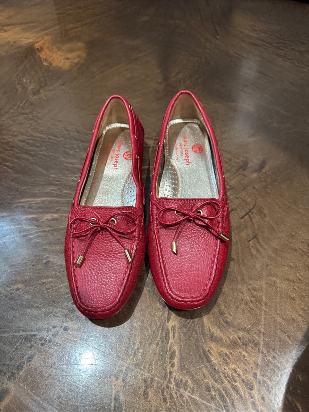Marc Joseph Red Leather Bow Moccasin Loafers - Women